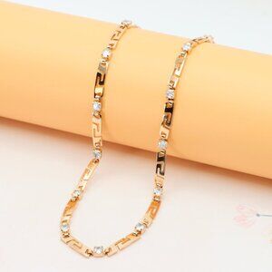 Rose Gold Necklace with CZ Stones and Greek Pattern, XPNL0280